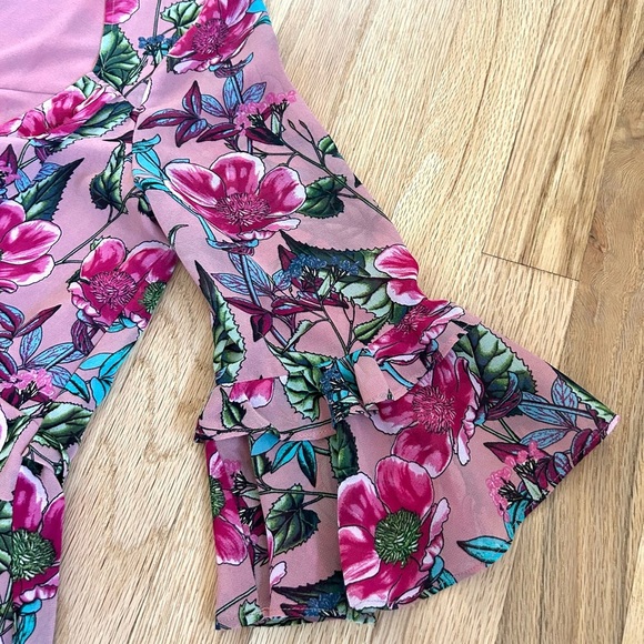FOR LOVE & LEMONS churro floral babydoll mini dress ruffle pink flamenco size M - Picture 8 of 14